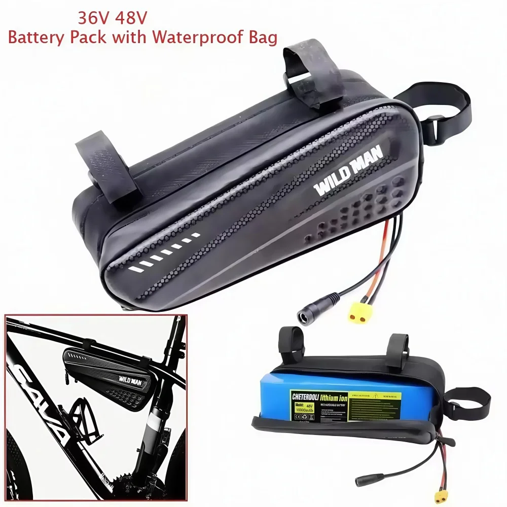 36V/48V 14Ah (10S3P/13S3P) Rechargeable Lithium Battery Pack with Waterproof Bag for 500W Electric Vehicle, Bicycle, Scooter.