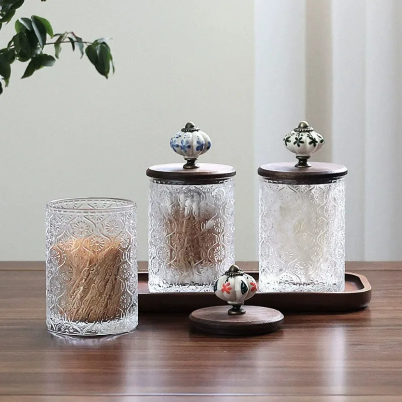 Retro Glass Cotton Swab Storage Box Creative Cotton Swab Toothpick Holder Dental Floss Jar Decorative Ornament High Value
