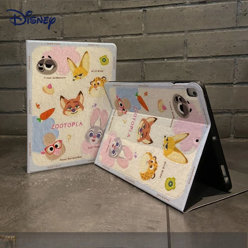 

Disney Zootopia Judy Nick IPad Case with Pen Slot All Inclusive Shockproof Cover for IPad Couple Cute Cartoon Birthday Gift
