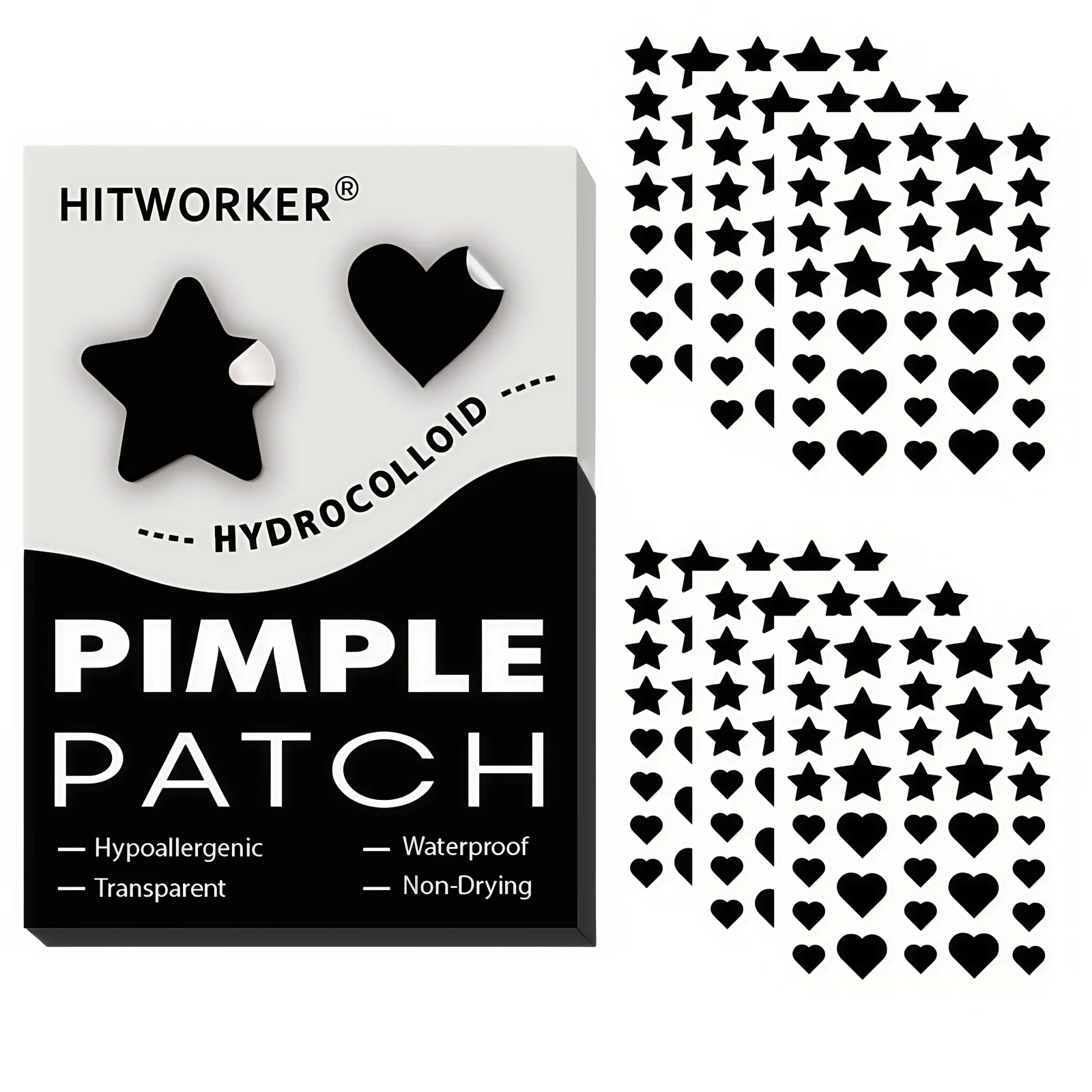 216pcs Black Star Heart Hydrocolloid Pimple Patches Cute Blemish Spot Stickers for Face Skin Care