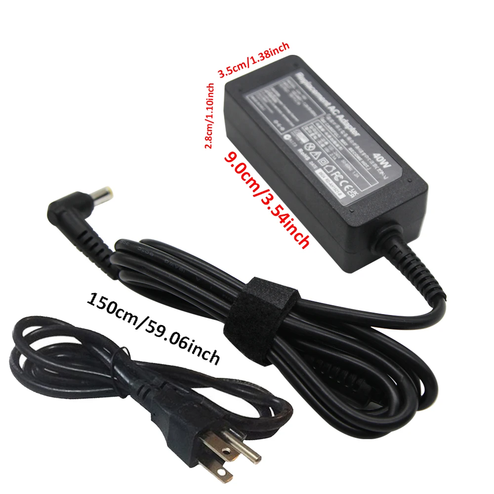 LZUMWS-AC Adaptador Carregador Portátil para Acer Aspire, Fonte de Alimentação para Notebook, 19V, 2.1A, 40W, 5.5x1.7mm, D255, D257, D270, 722, 725,