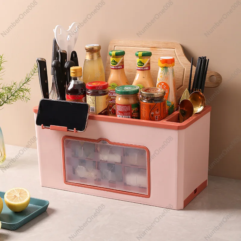 New Seasoning Storage Box, Seasoning Bottle Can Rack, Kitchen Multi-functional Combination Set with Lid Storage Rack