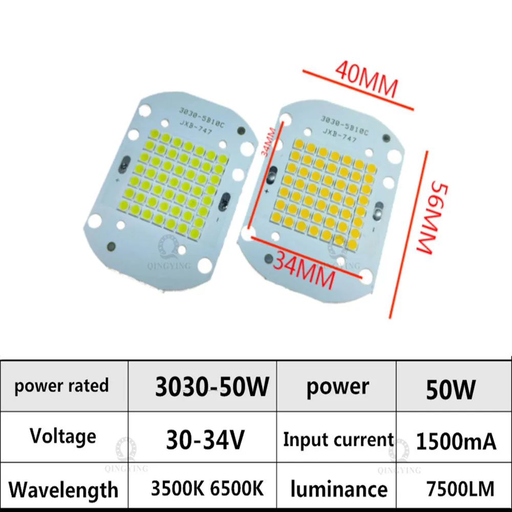 20pcs  50W High Power LED Epistar 3030 SMD diodes Chip Flood light Source 30-34V White 3500K 6500K Floodlight Spotlight Bulbs