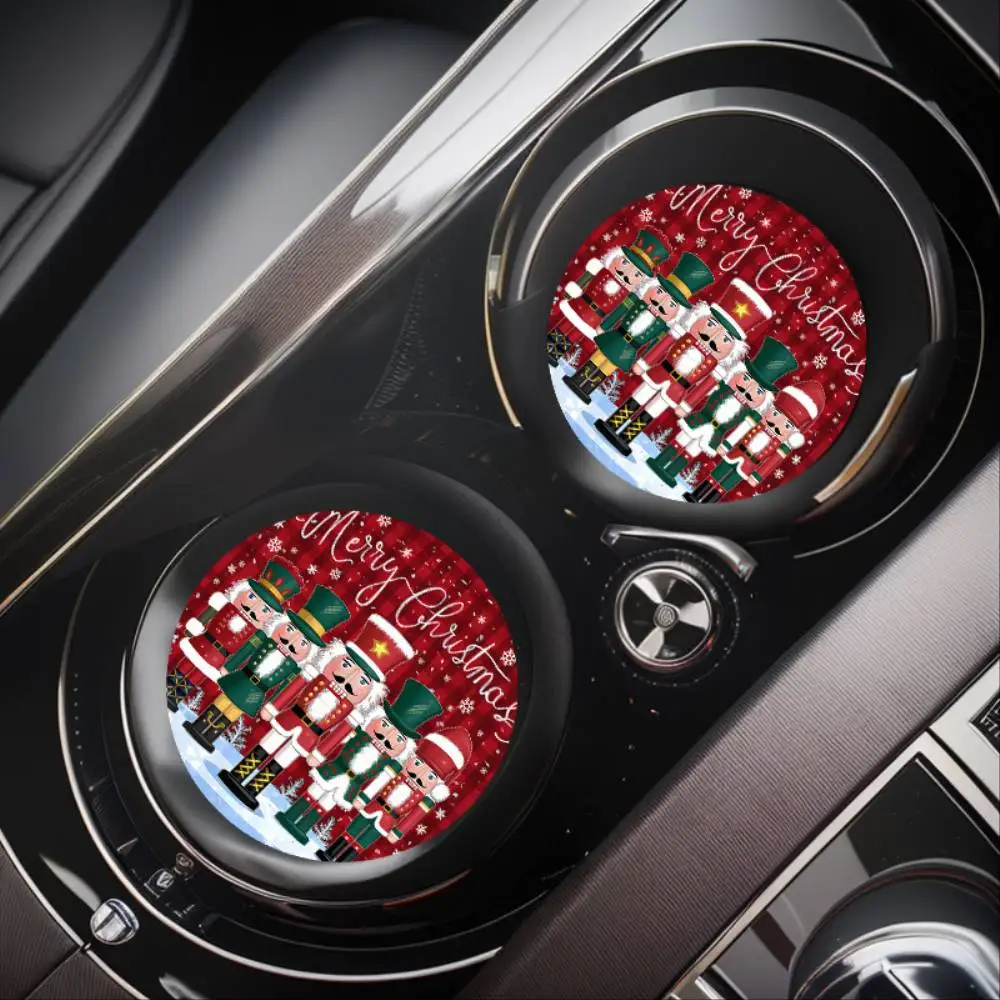 Nutcracker Design Car Cup Holder Coasters 2pcs Non-Slip Drink Mats For Vehicle Interiors