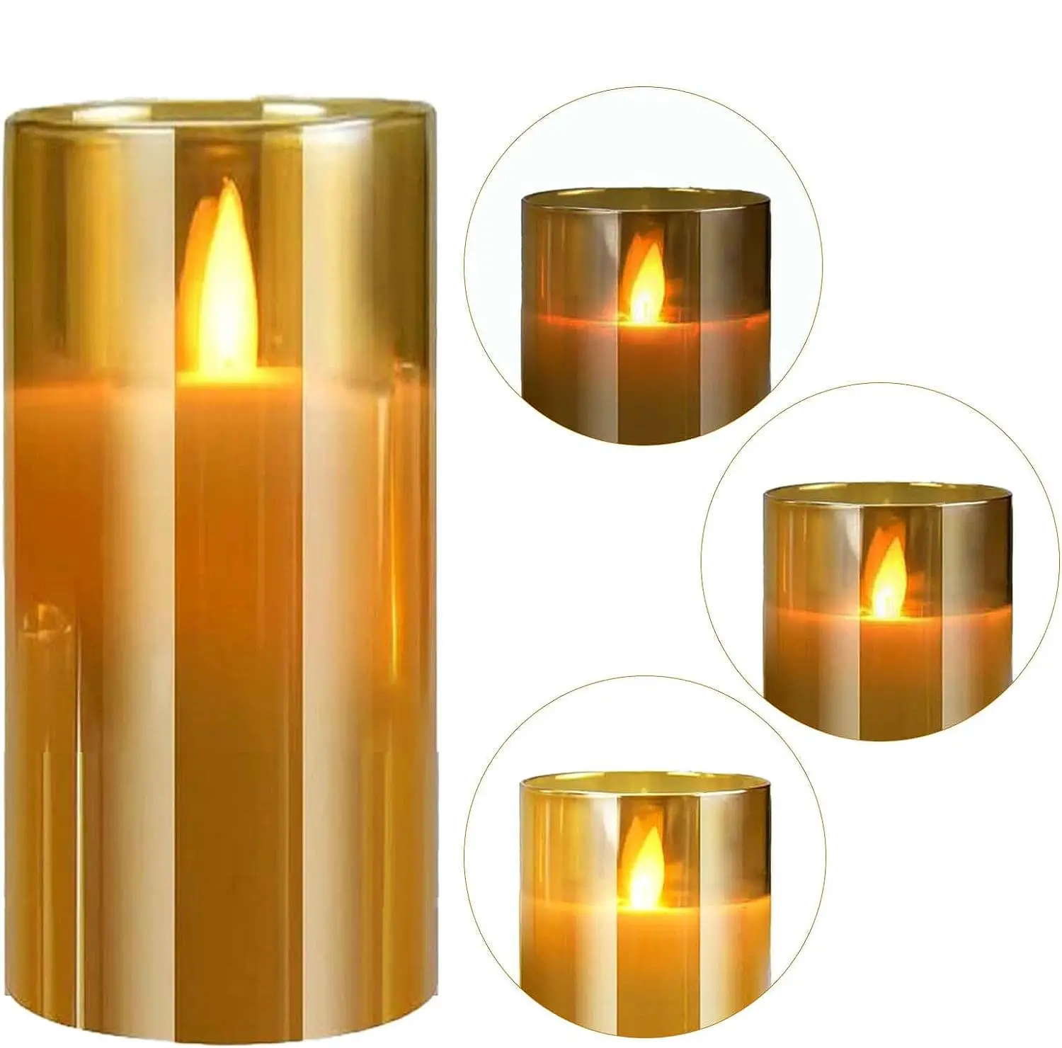 USB Rechargeable/Battery operated LED Glass Candle w/Remote controller Pillar Candle Paraffin Wax Dancing wick Home Decor-Amber