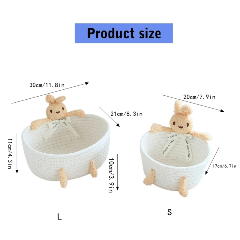 Effective Cotton Rope Storage Container Multipurpose Rabbit Handwoven Organizers for Bedroom or Living Room Essential