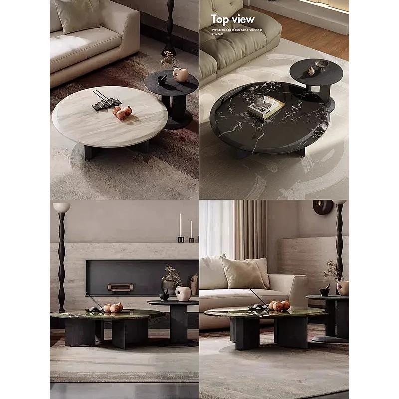 Italian Minimalist Marble Round Coffee Table for Living Room Small Space High-end Designer