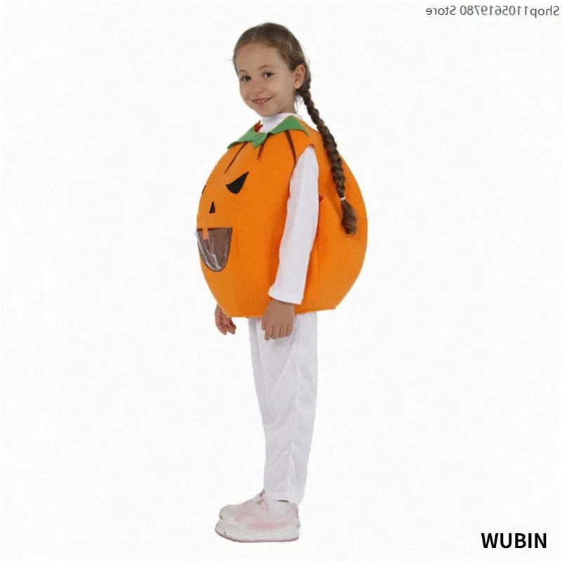 Girls Halloween Pumpkin Candy Collector Fancy Dress Stage Performance Cosplay Festive Party Matching Carnival Costume Outfit view 2