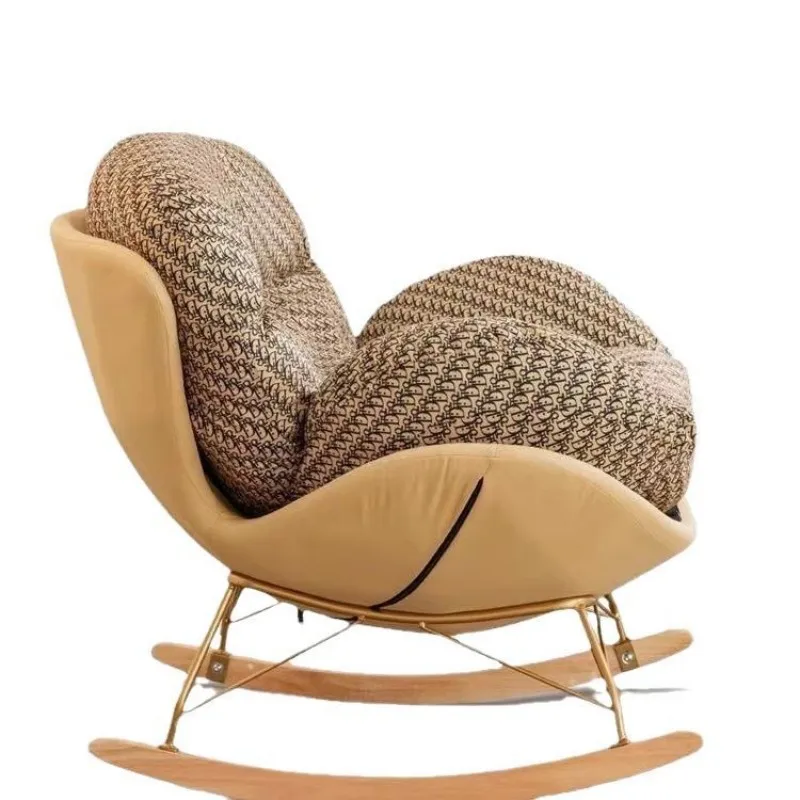 #Modern Comfort Designer Rocking Chair Indoor Casual Accent Seat with Patterned Cushion for Living Room or Balcony Relaxation