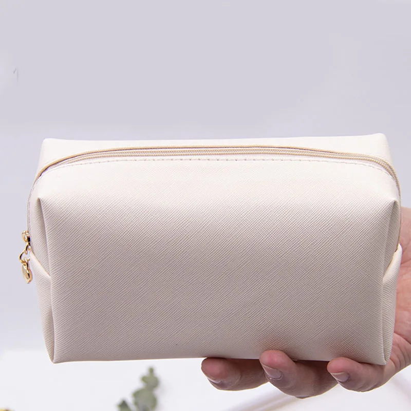 Girls Cute Solid Cosmetic Bag PU Leather Makeup Handbag Women Travel Toiletry Storage Pouch Waterproof Organizer Make Up Case