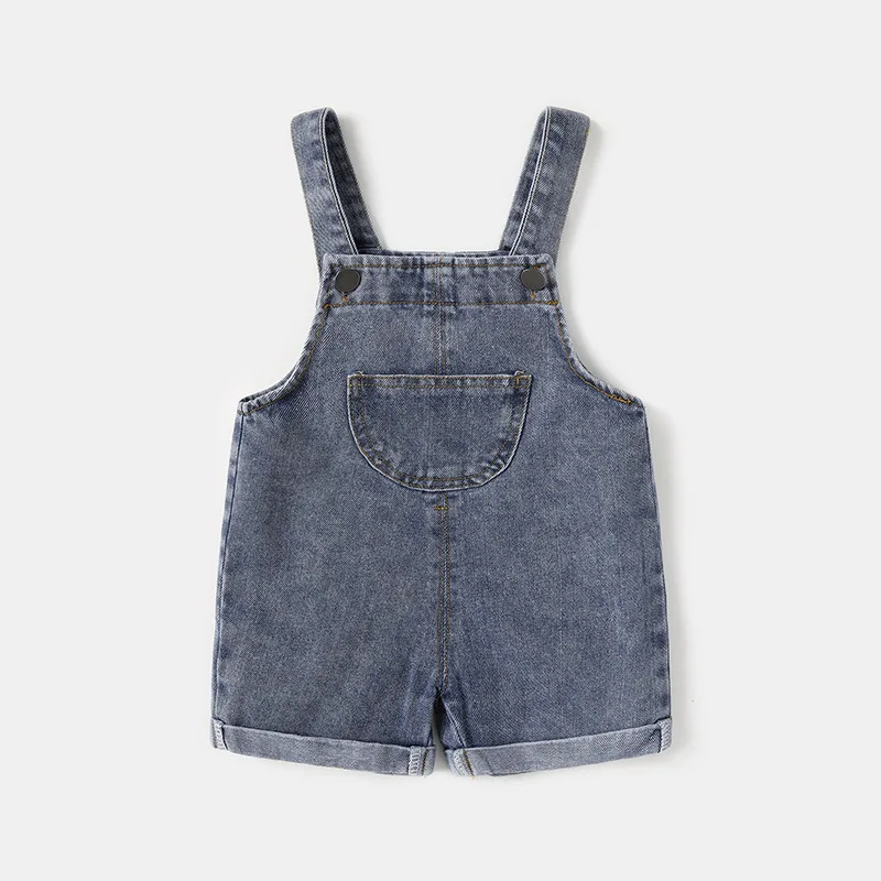 Salopette en denim bleu pour enfants, vêtements pour bébés garçons et filles, design à ourlet roulé, jointures