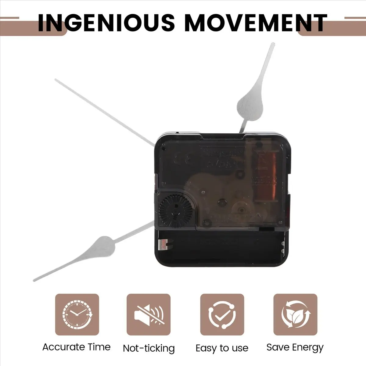 ABQR Clock Movement Mechanism with Silver Hour Minute Second Hand DIY Tools Kit