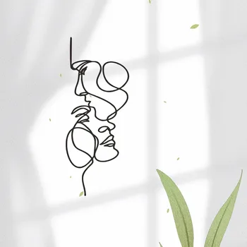 페이셜 라인 벽 장식, 금속 벽 예술, 추상 다리미 벽 조각, 모던 블랙 홈 행잉 벽 예술 장식, 1pc