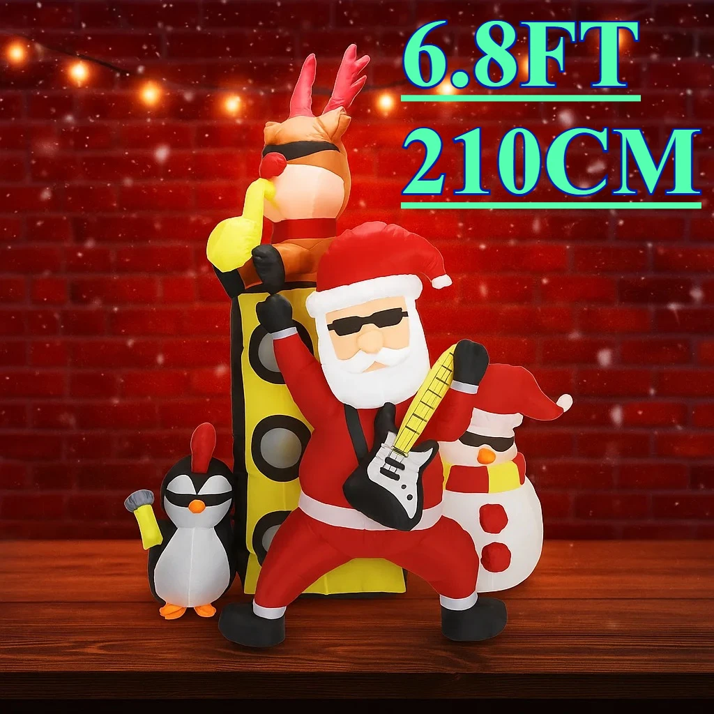 Decoración navideña de 6,8 pies, regalo festivo, juguete inflable para vacaciones de Navidad, banda de Papá Noel, Reno, muñeco de nieve, pingüino, decoración iluminada LED de Navidad