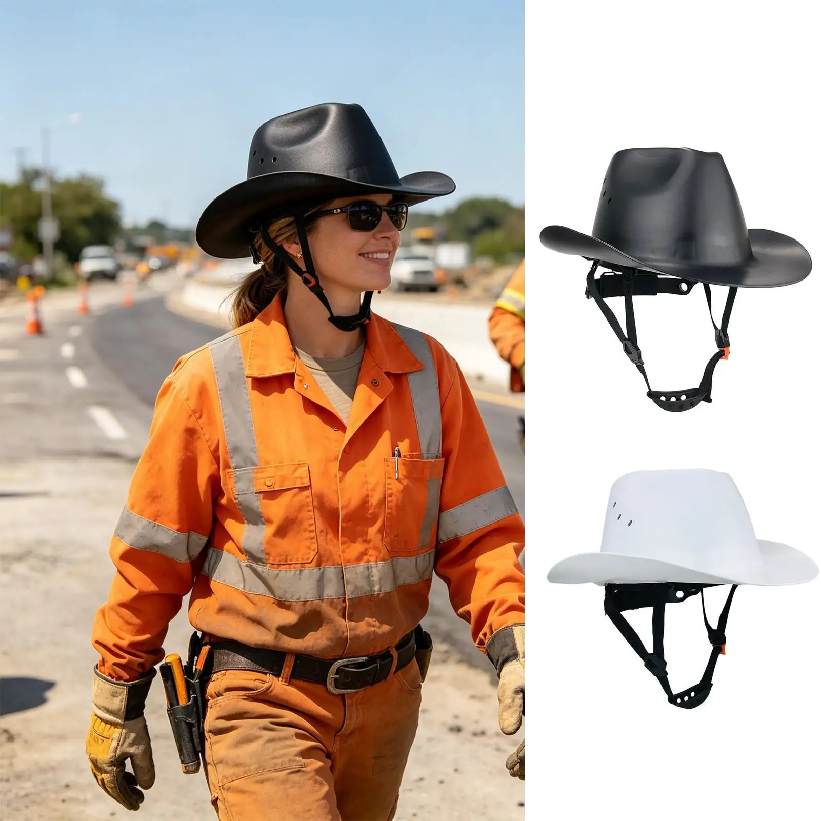 Cowboy Safety Helmet With Built-In Sunglasses HDPE Wide Full-Brim Anti-Collision Hard Hat With Vent Hole For Construction Work