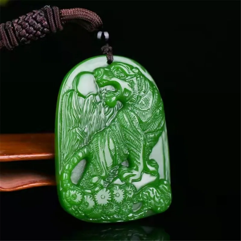 Green Natural Jade Hand Carved Tiger Pendant, Fashionable Boutique Jewelry, Men's and Women's Necklaces, Gifts