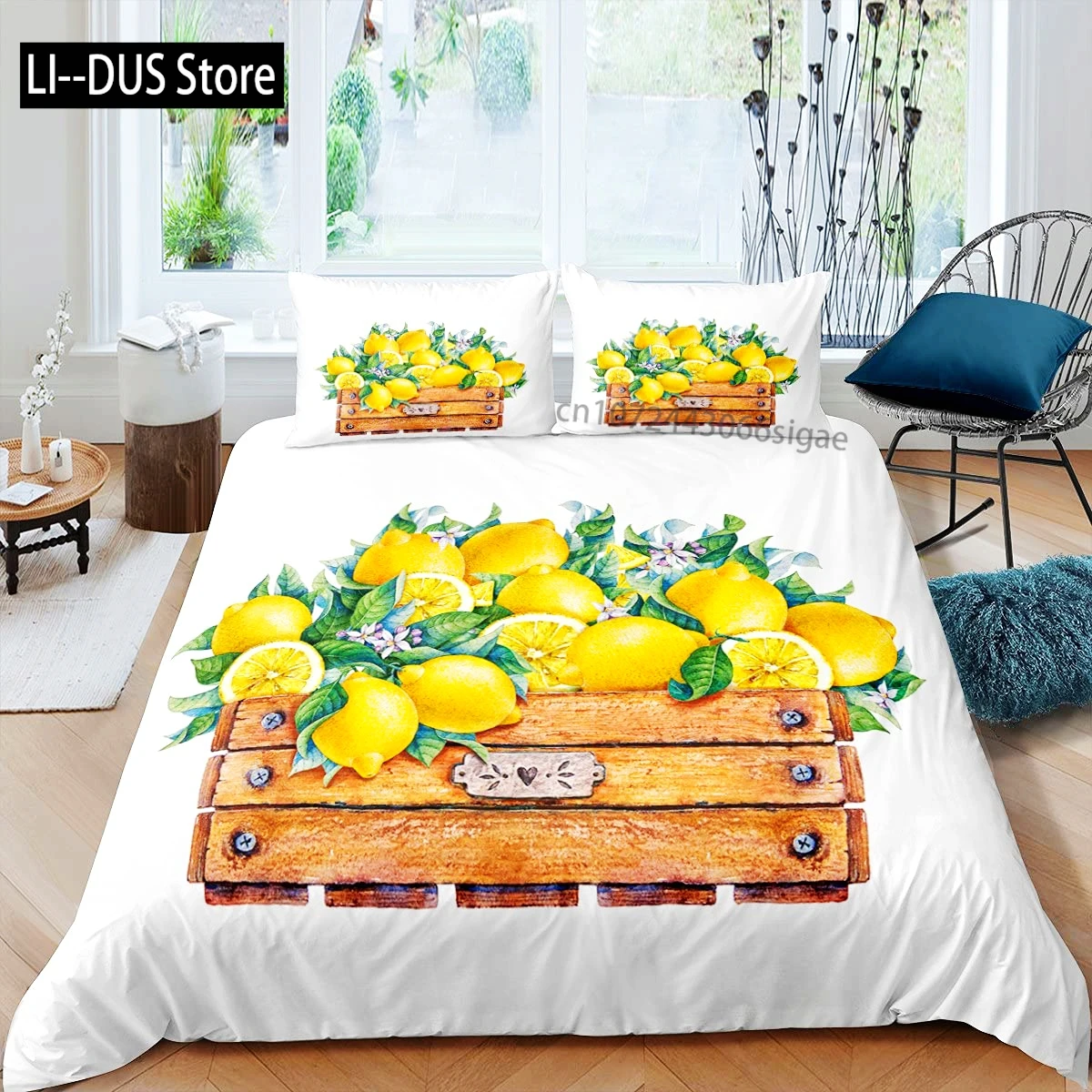 

Nature Bedspread, Lemon Tree Branches Gardening Design, Decorative Quilted 3 Piece Coverlet Set with 2 Pillow Shams, Full Size