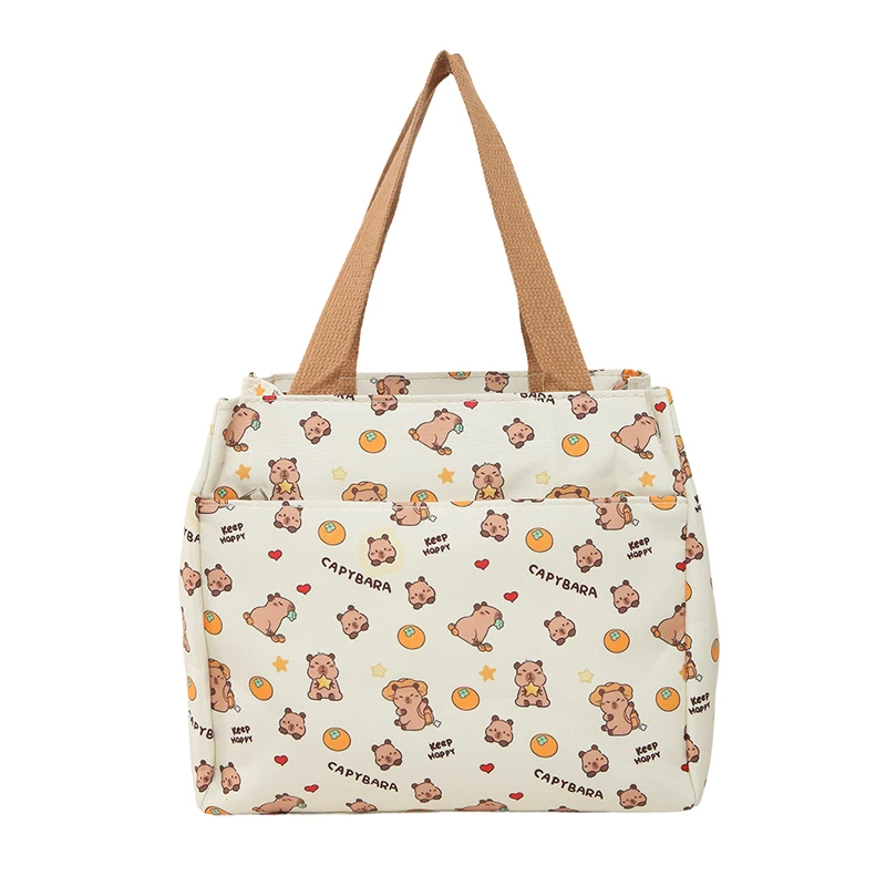 

Women Canvas Cute Printed Handbag Large Capacity Adorable Capybara Tote Nylon Student Shoulder Bag Travel Commute Handbag