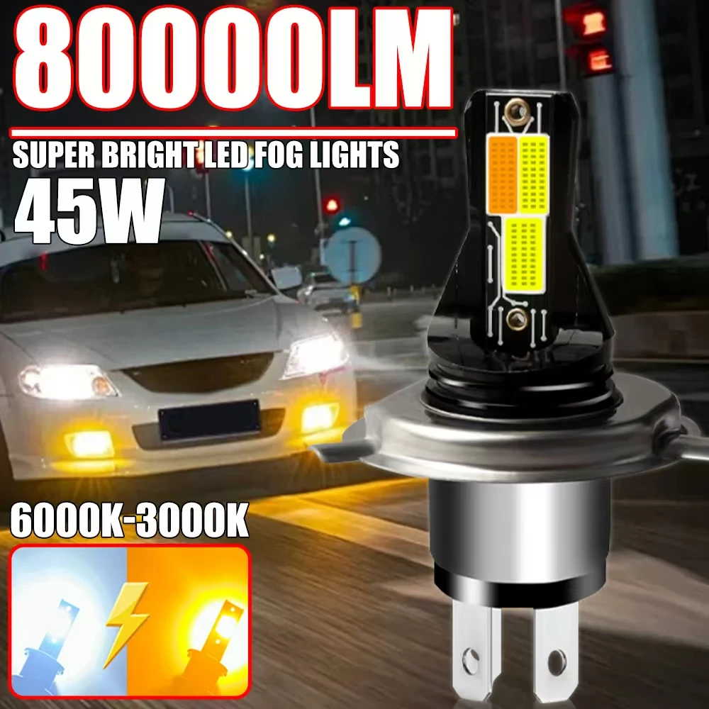 

1pc H4 LED Fog Light Bulb 6000K White 3000K Yellow CSP Chips Super Bright Front Foglamp Plug and Play Car Light