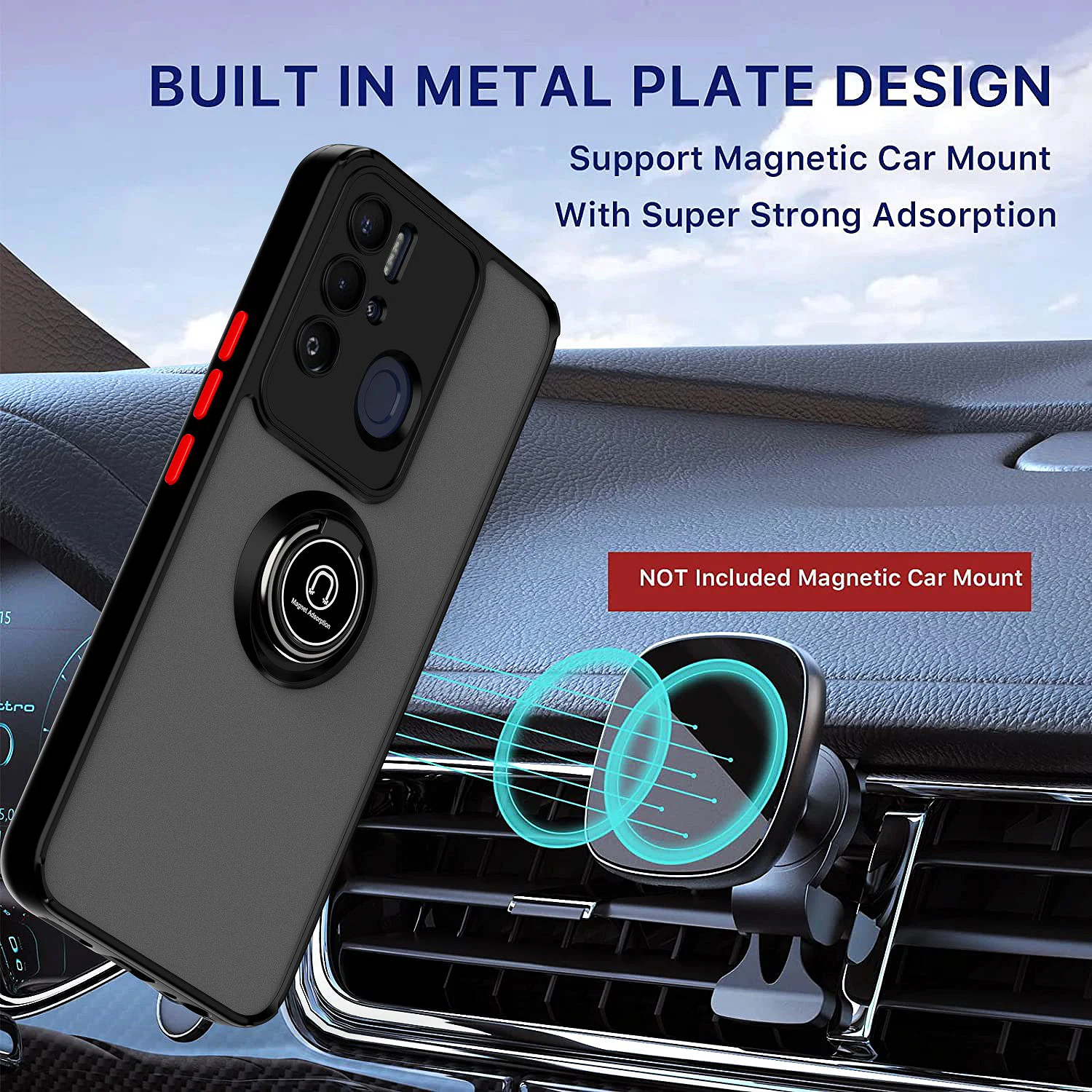 Case for Tecno Pova Neo LE6 LE6h Luxury Car Magnetic Ring Holder Translucent Armor Shockproof Soft Edge Phone Cover TecnoPovaNeo