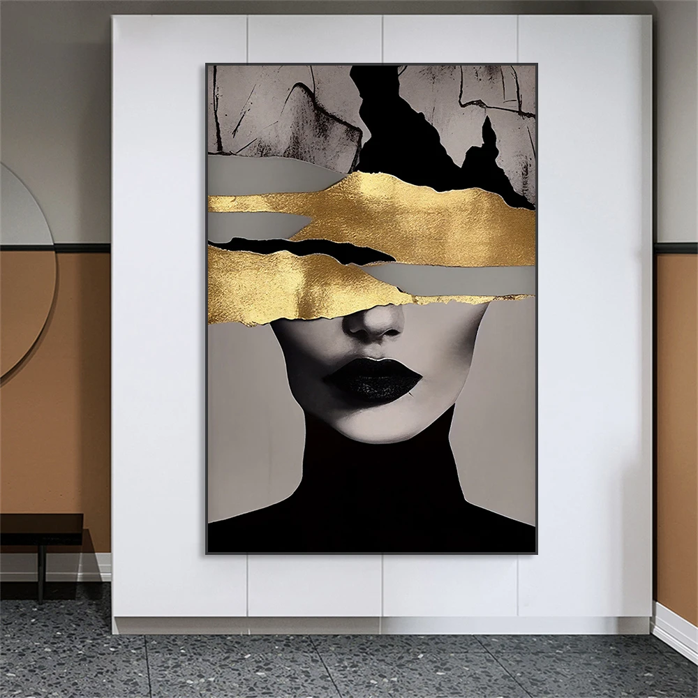 

Gold Woman Canvas Painting Modern Woman Poster Fashion Canvas Painting Home Living Room Decoration Large Portrait Picture