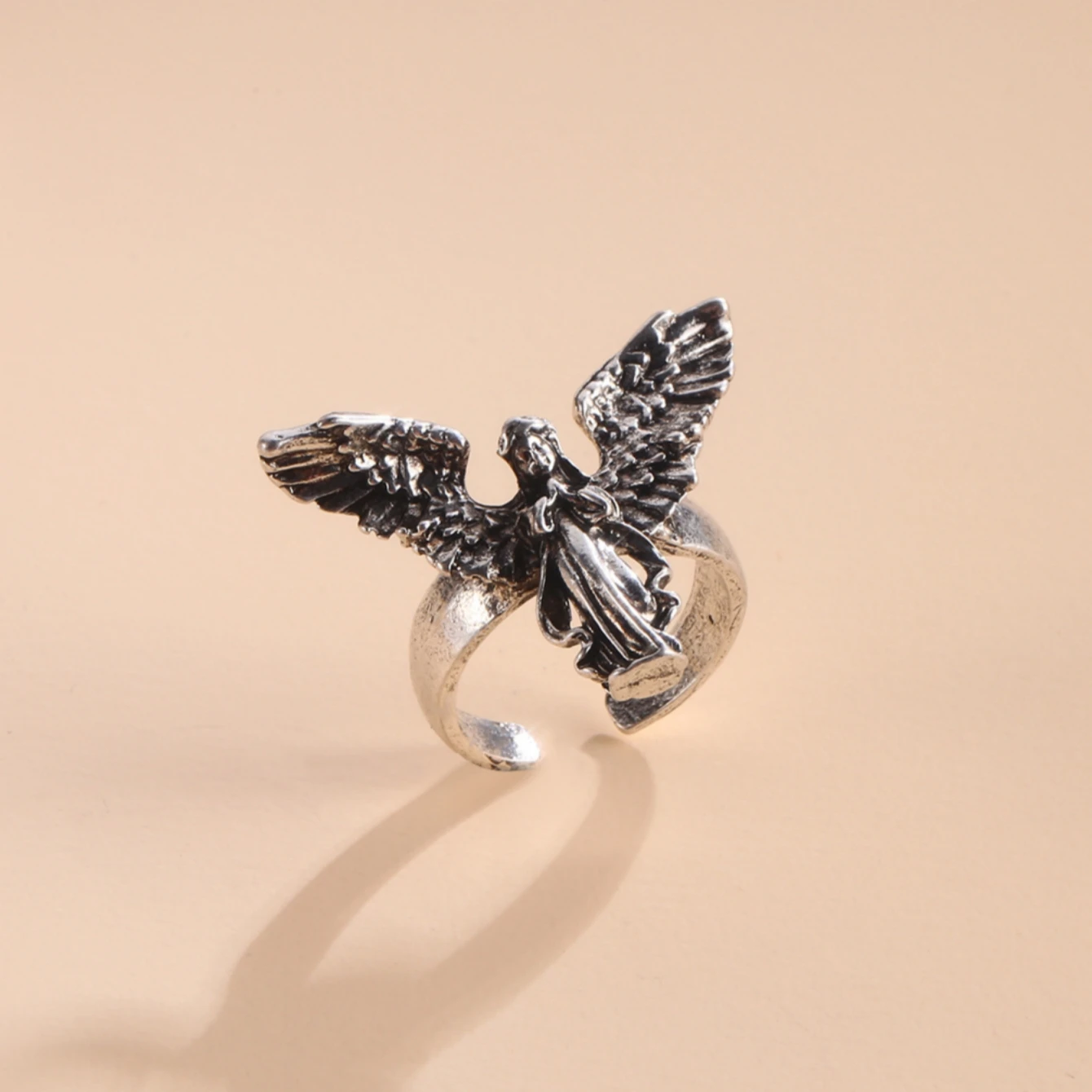 Vintage Angel Wings Rings for Men Women Antique Silver Color Opening Adjustable Natural Design Ring Jewelry Gift