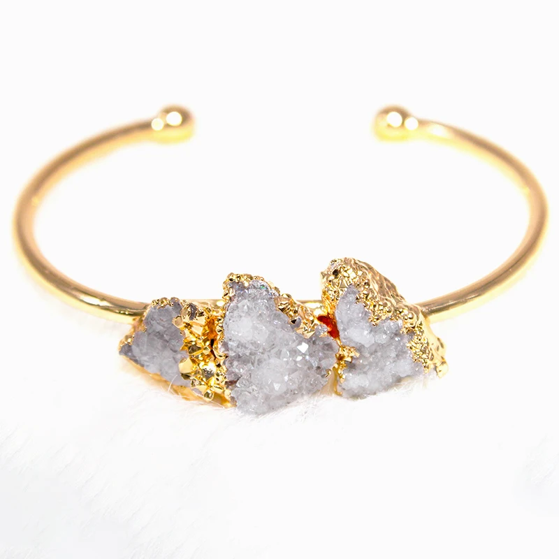 Irregular Raw Druzy Stone Bracelet for Women Handmade Crystal Cluster Open Cuff Bangle Jewelry