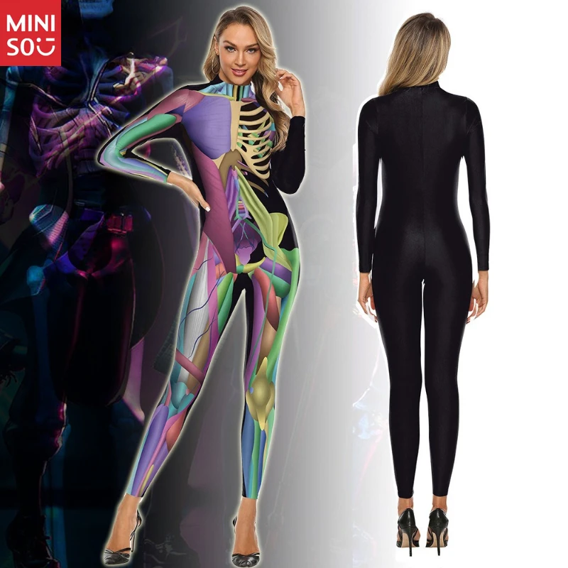 

Anatomical Muscle Bodysuit | Women's Halloween Costume, Skeleton Print Catsuit
