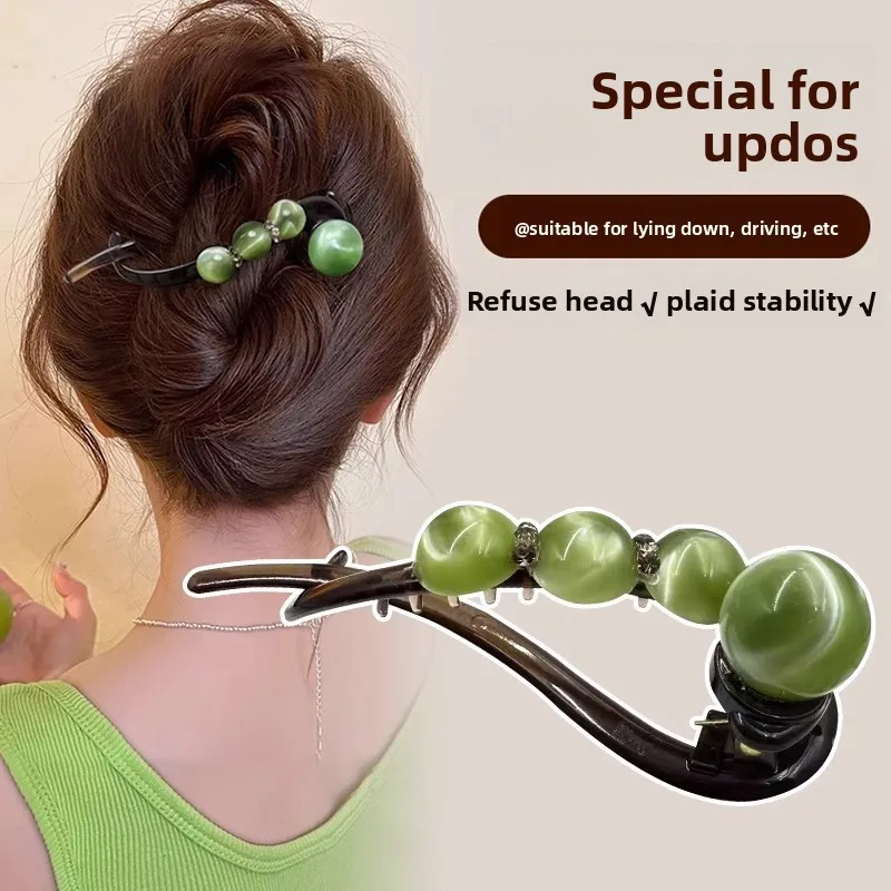 

Women's Hairpin, Green One-word Twist Clip Summer Hair Disc, Bead Clip on The Back of The Head Without Breaking The Head