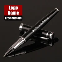 Bolígrafos de lujo de Metal plateado y negro para firma, suministros de oficina para escritura comercial, papelería, logotipo personalizado, regalo con nombre