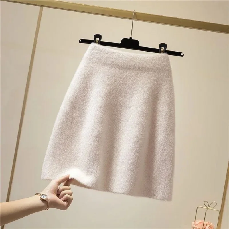 

Autumn/Winter New Style Women's Tweed Mini Dress Mid Waist A- Line Skirt Thickened Mini Dress Skirt Knitwear