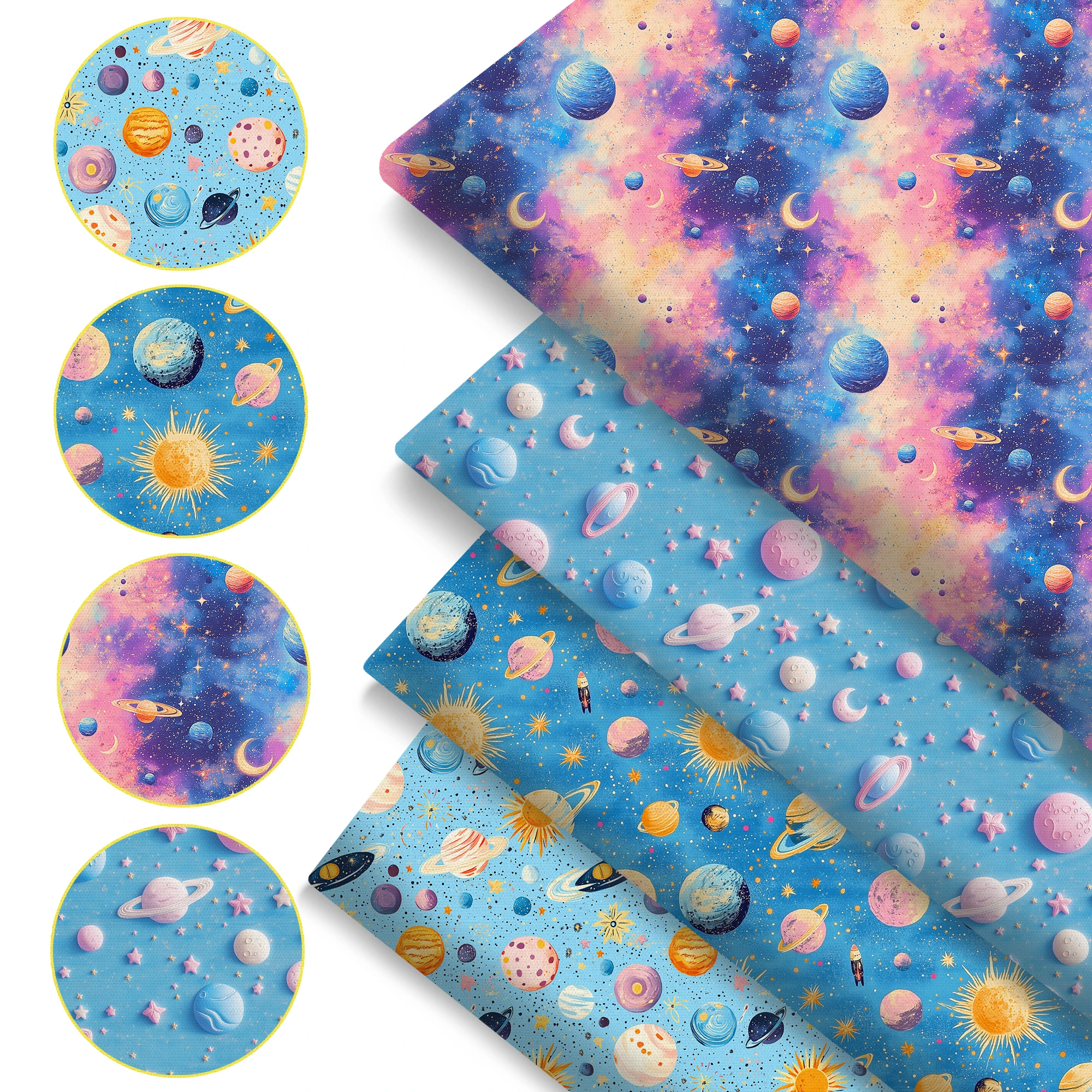 Pre-cut 4Pc/set 7.87x7.87inch(20x20cm) star moon Planet Solar System Galaxy Precut Quilting Fabric