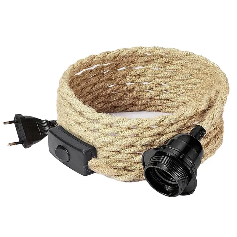 N04R Retro Rope Chandelier Cord, Table Lamp Accessories With Cord Switch Plug (Without Bulb) EU Plug
