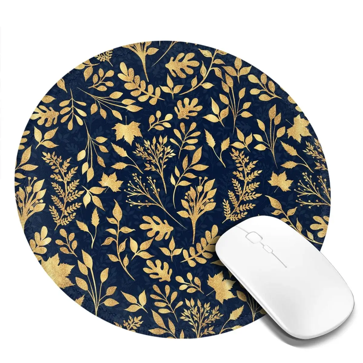 Gold Glitter Leaf Round Mouse Pad Elegant Floral Vintage Rubber Gaming Mousepad For Notebook Computer Comfortable Mouse Mats