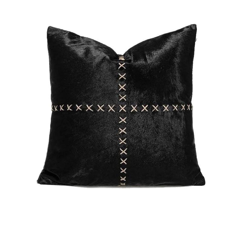 

Light Luxury Leather Cushion Cover High End Model Room Black Genuine Leather Pillowcase For Sofa Bed Living Room Home Hotel