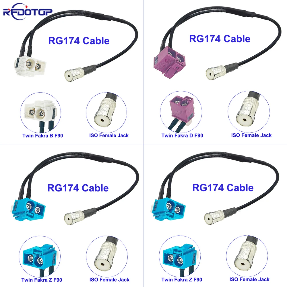 Cabo RG174 ISO Fêmea para Duplo Fakra B/D/Z Fêmea em Ângulo Direito Tipo Y Cabo Divisor para Antena de Rádio Aérea para Audi RNS-E