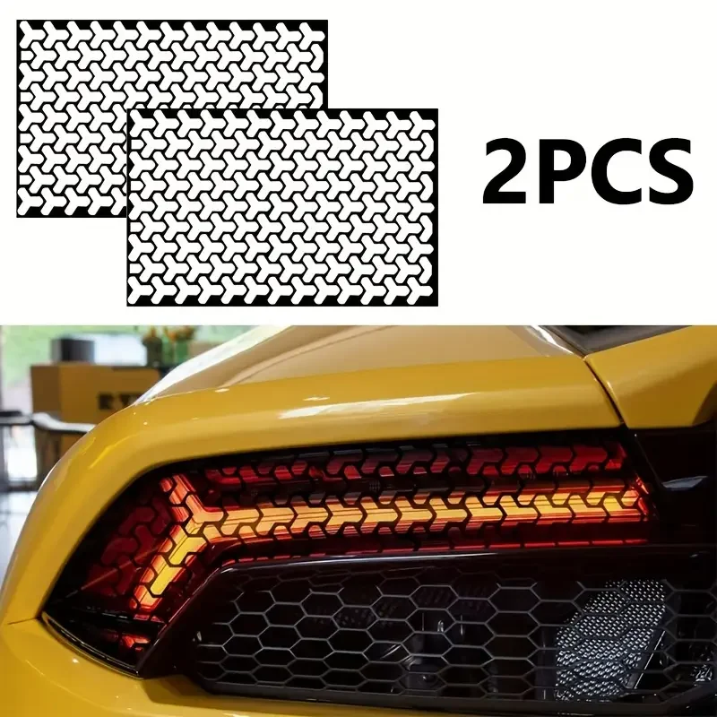 2Pcs Car Rear Tail Light Honeycomb Gaphic Stickers Hollow Auto Lamp Light Film Taillight Lamp Cover Shield