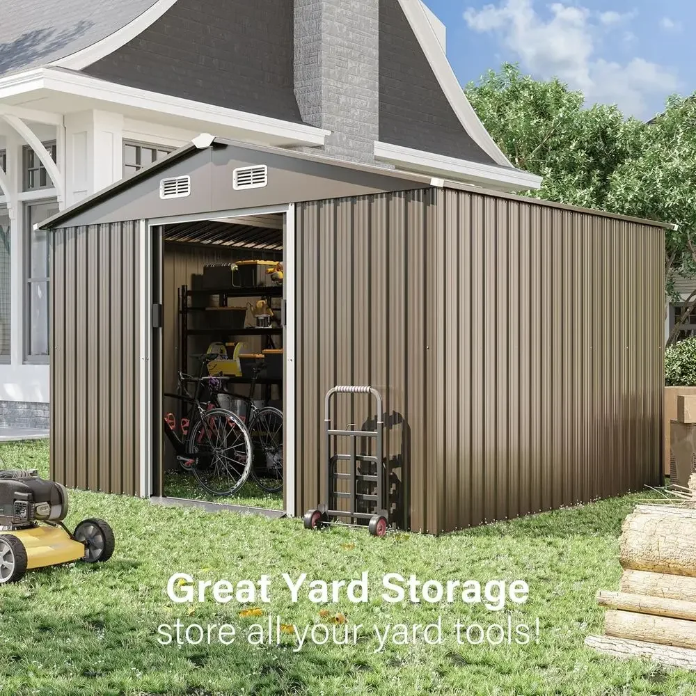 10T x 8T Outdoor Metal Storage Shed with Lockable Door, Sliding Door, and Air Vents for Gardening and Lawn Tools view 4