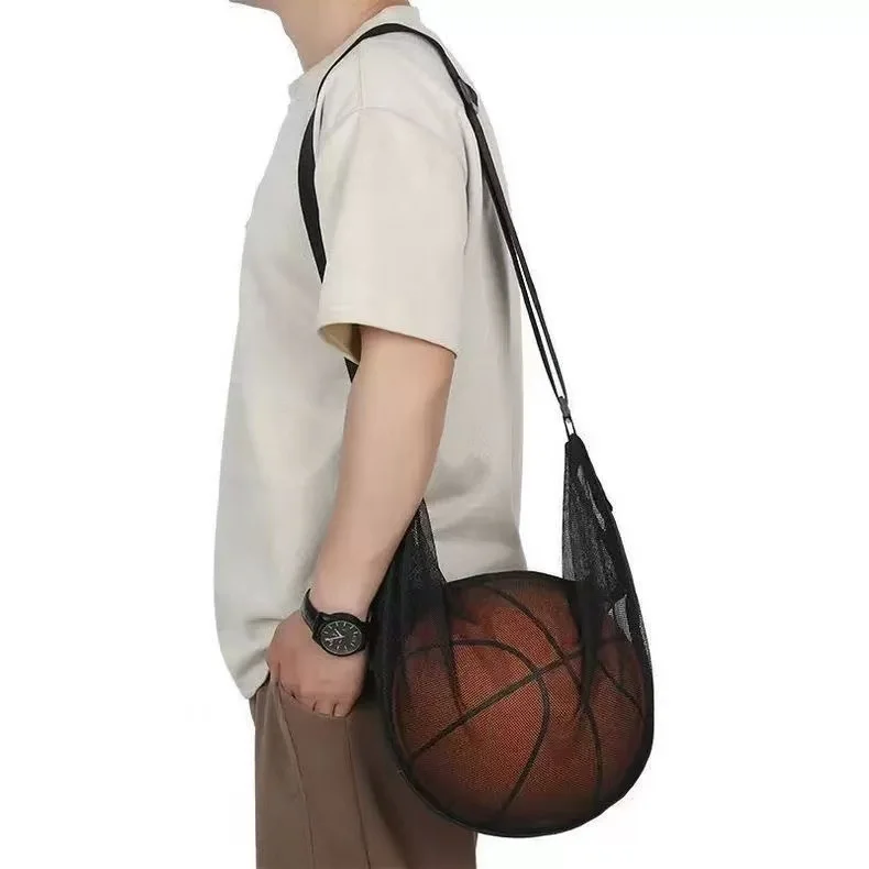 1PCS Single Ball Bag With Zipper Pocket Mesh Ball Storage Bag Sport Equipment Drawstring Sling Storage Net Carrying Basketball