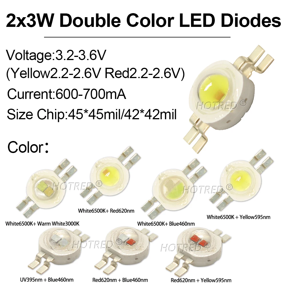 5pcs High Power 3W Star Led Bicolor Chip Yellow White Red Warm White Blue Two-color Lamp Beads Diode Car Light Source Lighting