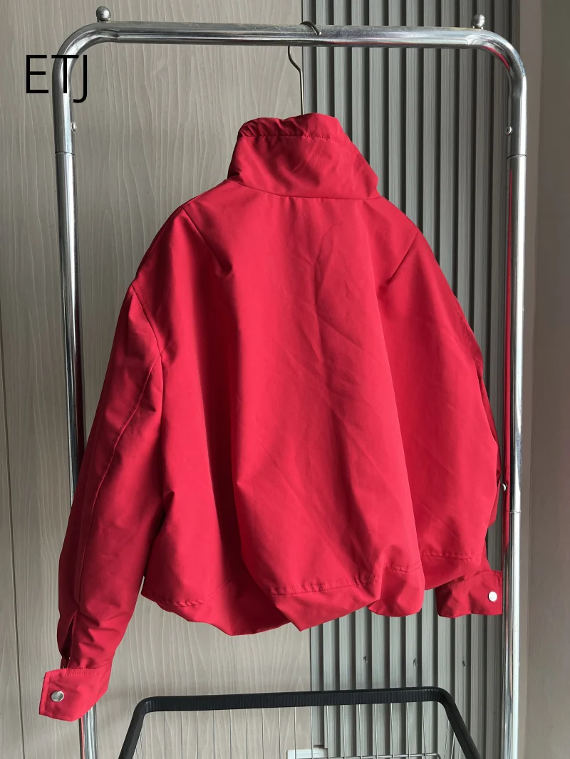 ETJ 2026 Damen Polyester Gefütterte Jacke mit Stehkragen, Kordelzug an der Taille, Oversize Pufferjacke, Kurze Windjacke – Detail 9