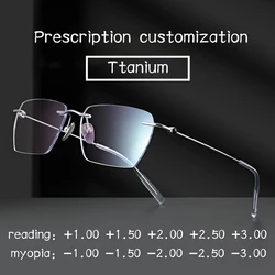 Pure Titanium rimless reading Glasses Frame Men Rimless Prescription Square Eyeglasses Frameless Myopia Optical Spectacles