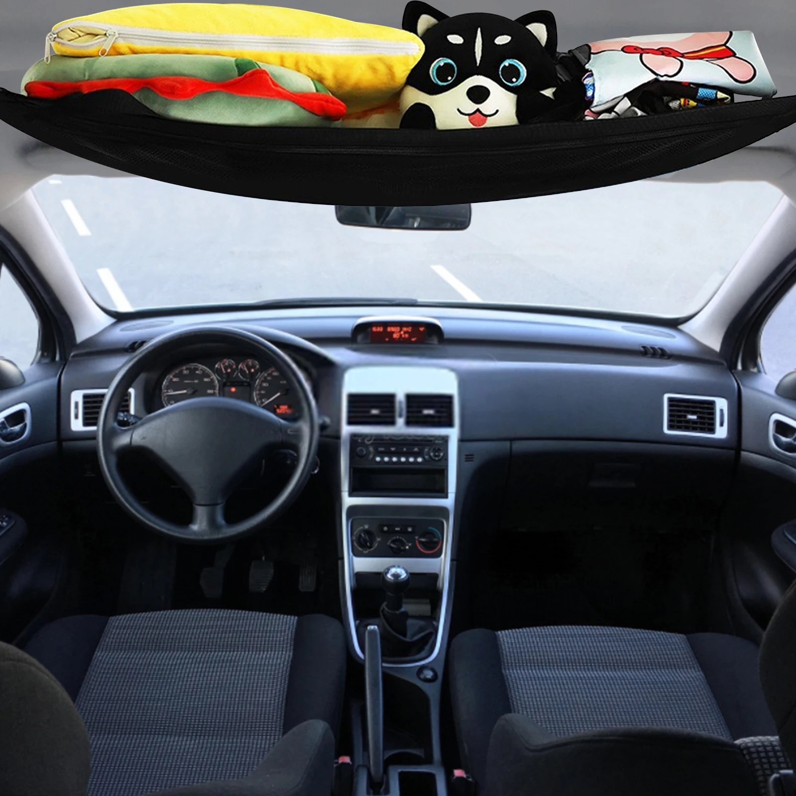 

Car Ceiling Storage Net Large Capacity Mesh Double Layer Zipper Drawstring SUV Camping Gear Travel Accessories Car