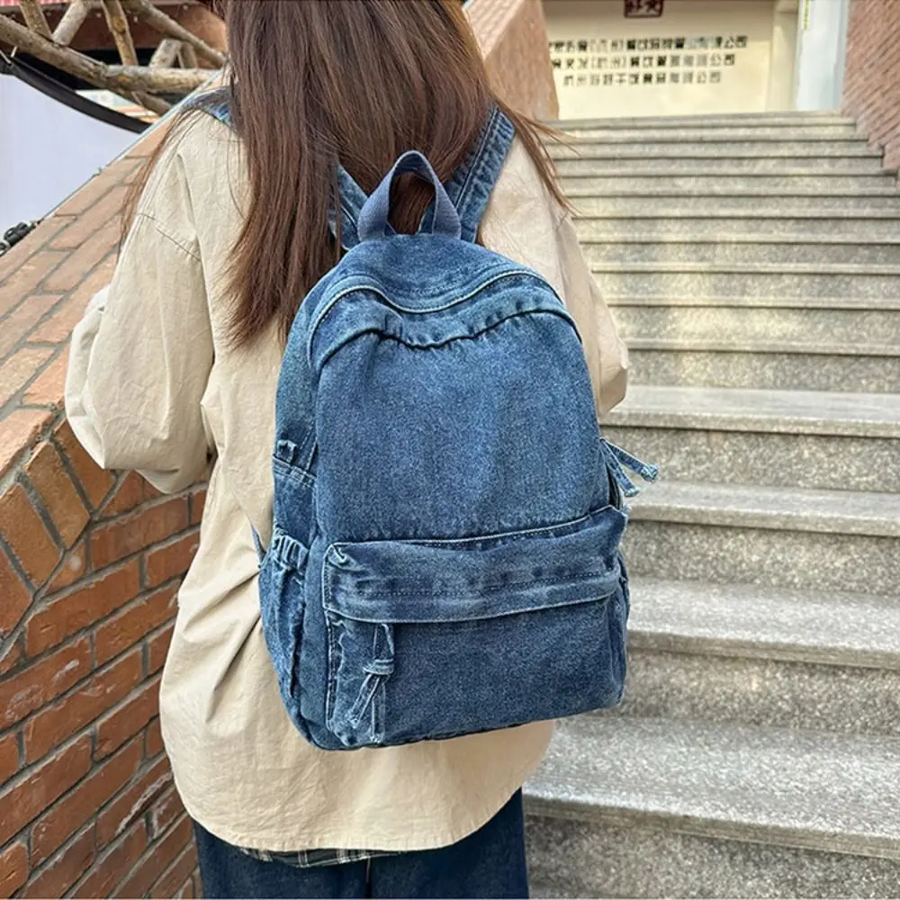 

Casual Y2K Denim Backpack Street Style Large Capacity Vintage Handbag Shopping Bag Solid Color Solid Crossbody Bag Boy
