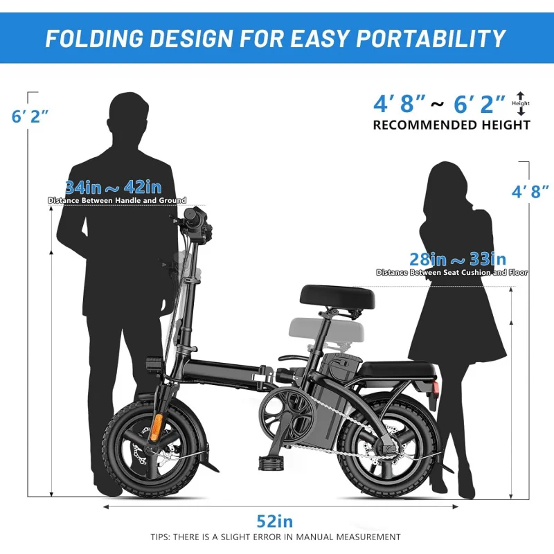 AAdults,Folding Ebike, Bicycle with Removable Battery, 20MPH Commuting Electric Bike, High Brushless Ge