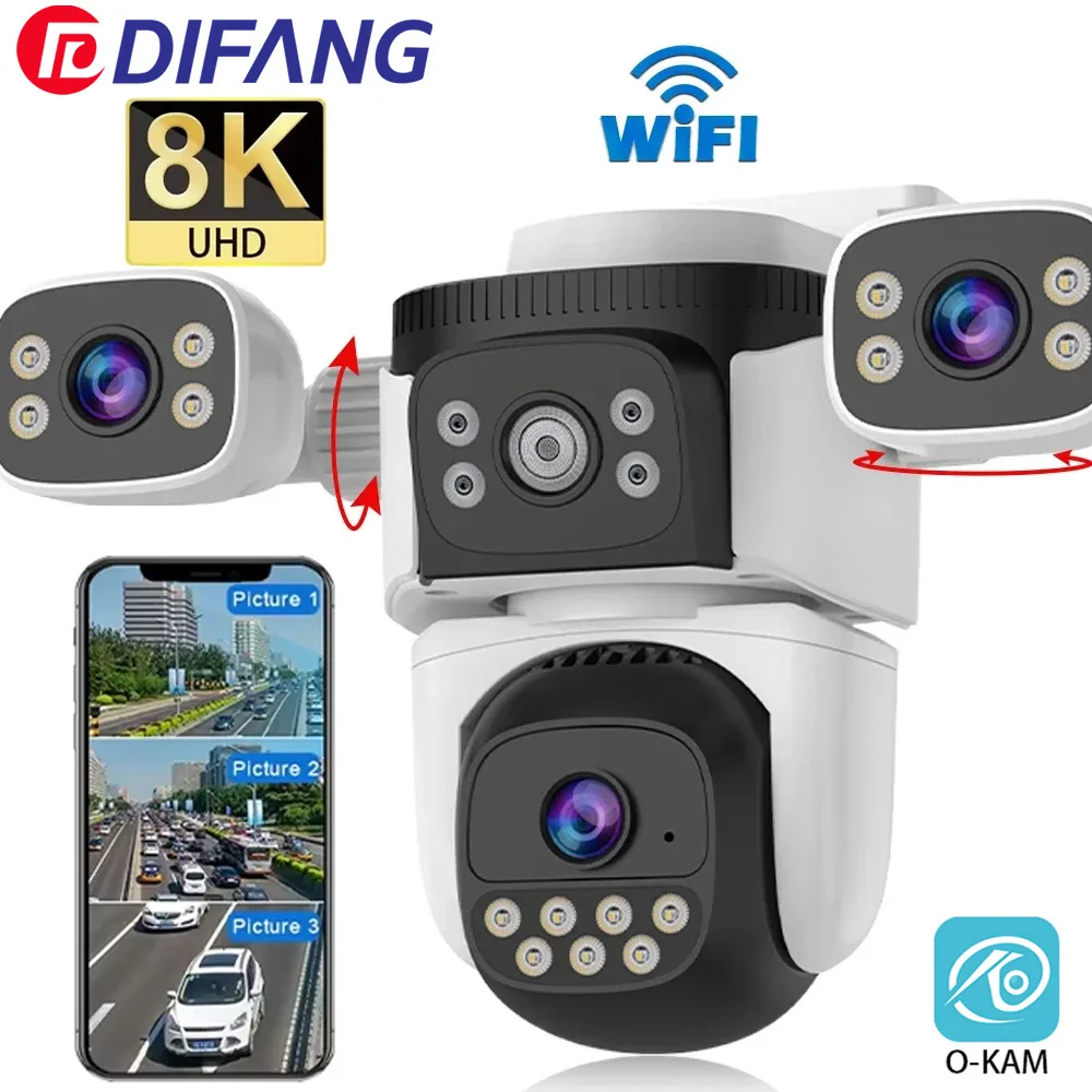 8K UHD Outdoor WiFi IP Camera 720°  Wireless 15MP Three Lens Three Screen Automatic Tracking Waterproof Security Camera IP CCTV