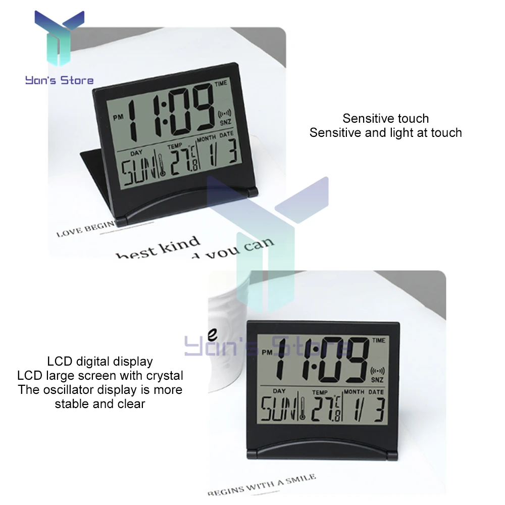 1 pz pieghevole LCD orologio da viaggio digitale termometro misuratore di umidità sveglia tavolo da scrivania stazione meteorologica sensore di