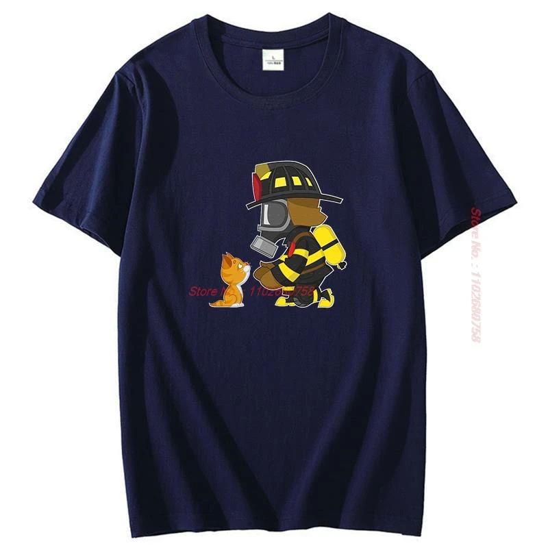 Rescues Cat T Shirt Fashion Men's Short Sleeve T-Shirts Firefighter Hero Fight Fire Graphic T Shirts Summer Men's Clothing