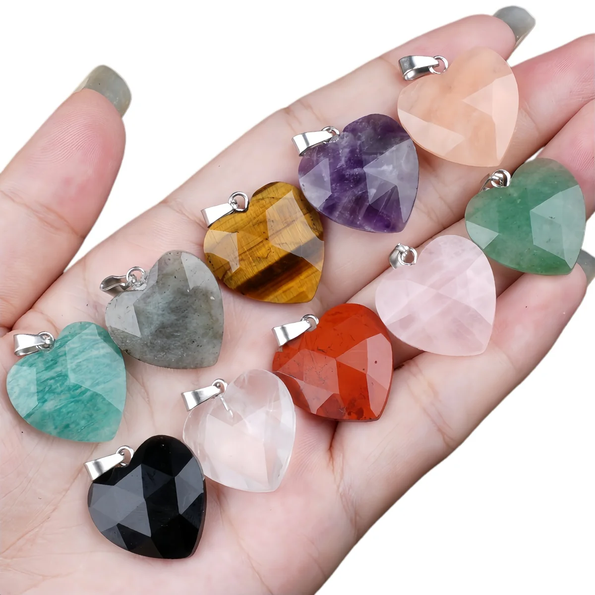 حجر السج الأسود 20 مللي متر الأوجه الحب القلب الأحجار الكريمة قلادة النساء الرجال اليدوية مشتهى كريستال قلادة جالبة للحظ مجوهرات #4