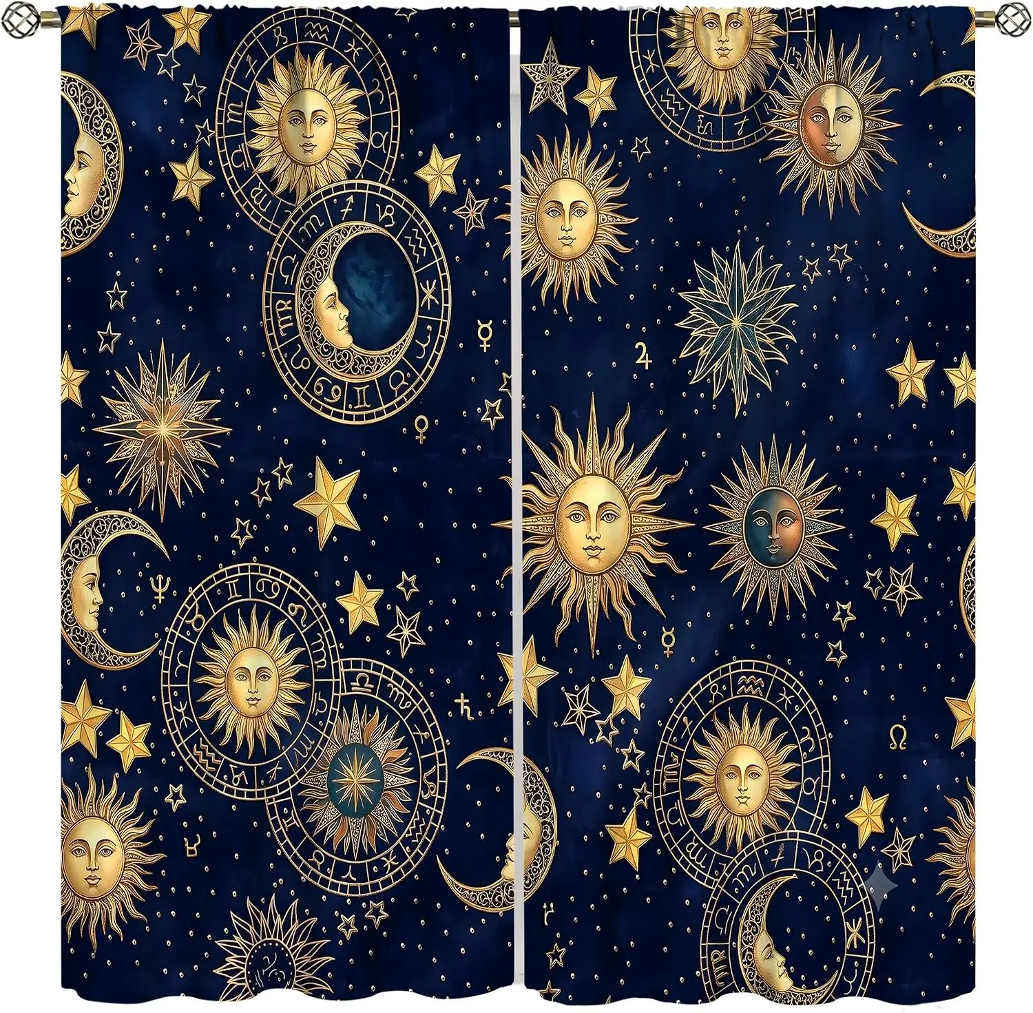 Astrology Curtain Panels, Mystic Zodiac Sun Moon Star Art Print Drapes for Game Living Room Bedroom Window Home Room Decor
